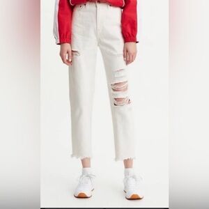 Levi’s Mom Jeans, Distressed Crop Ankle 27” White size 28